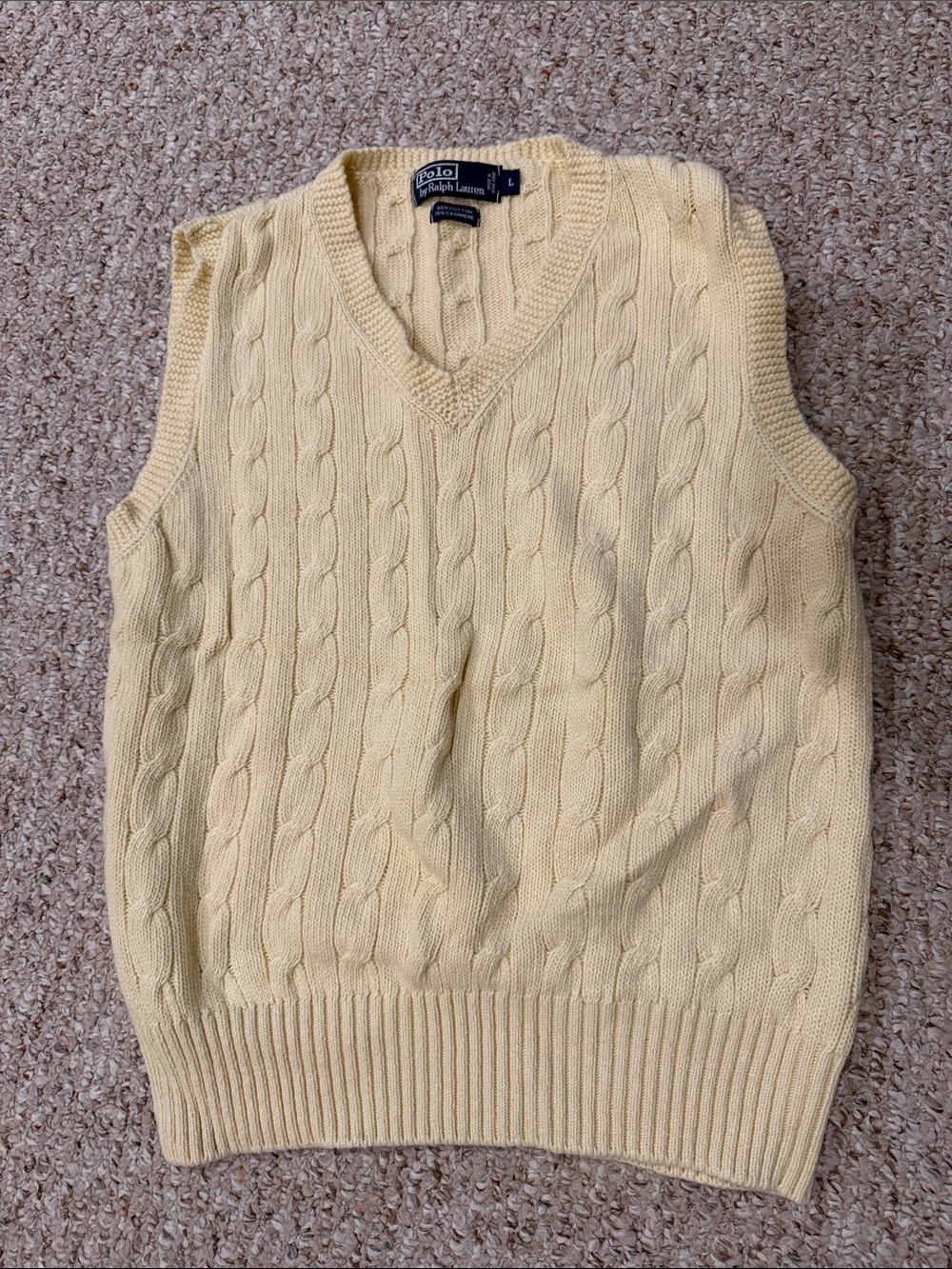 Polo by Ralph Lauren Pale Yellow Cable-Knit V-Neck Sweater Vest